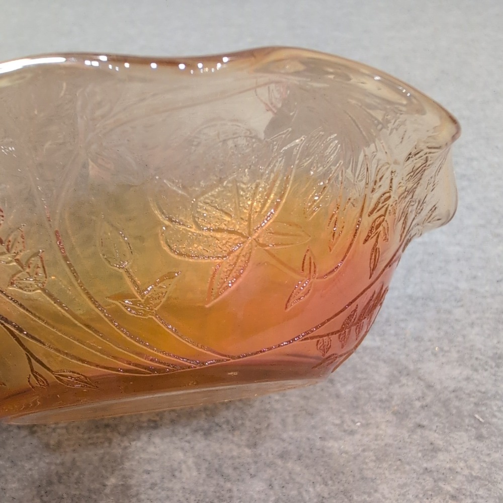 Vintage Jeanette Glass Iridescent Floragold Ruffle Edge‎ Bowl Lotus Flower - Picture 3 of 7